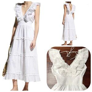 NWT Caroline Constas Ruffle v neck White Maxi Dress